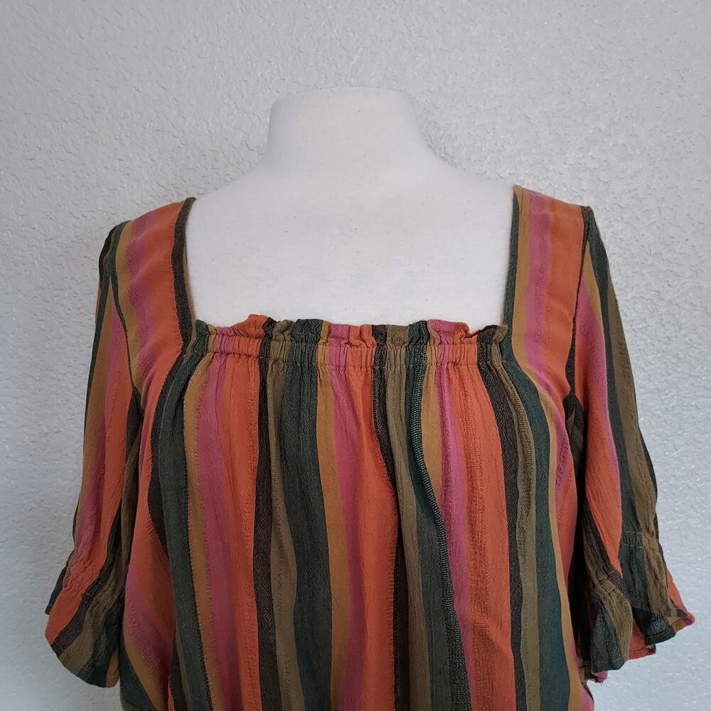 American Eagle Striped Crop Short Sleeve Boho Blouse Size L - Picture 2 of 11